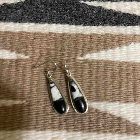 SOLD White Buffalo Turquoise Native American Navajo White Buffalo Earrings - Picture 5 of 5